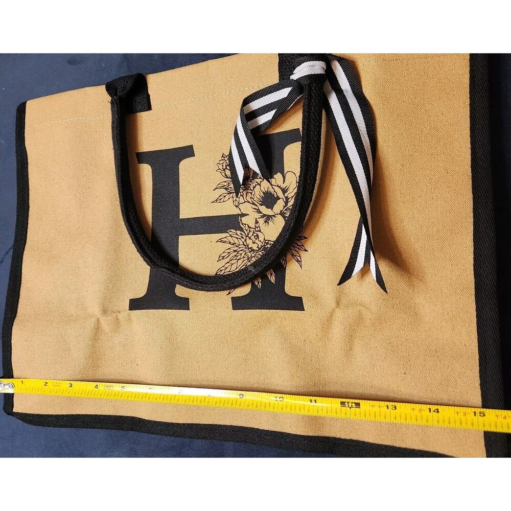 Monogrammed Initial Letter H Canvas Tote Makeup Beach Bag Sun Hat Gift Set Box - Picture 5 of 16